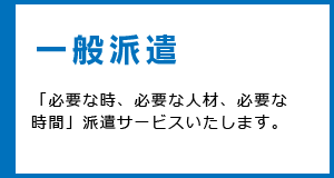 一般派遣 「必要な時、必要な人材、必要な時間」派遣サービスいたします。